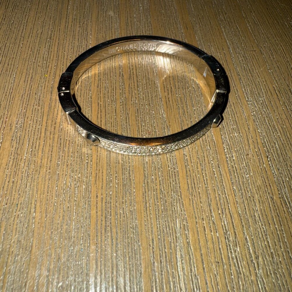 Michael Kors Ladies Bangle Bracelet Pave Crystal Silver Stainless Steel - Picture 4 of 5
